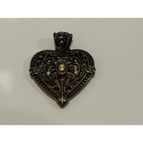Sterling Silver & 14k Gold DMC Filigree Heart Pendant Vintage - Picture 1 of 6